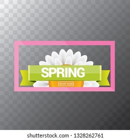vector spring sale web banner isolated on transparent background. Abstract spring sale pink label or background with beautiful flowers and text. 