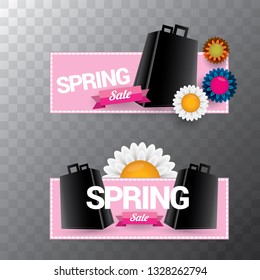 vector spring sale web banner isolated on transparent background. Abstract spring sale pink label or background with beautiful flowers and text. 