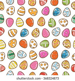 Vector spring seamless pattern with Easter eggs on  white  background.