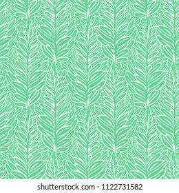 Vector spring seamless pattern with striped fern leaves in aqua blue. Elegant modern spring background. Bold print with leafs and foliage for summer decor.