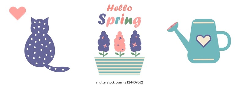 Vector spring set in pastel colors. Simple cute pictures