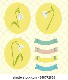 Vector Spring Snowdrops Card Elements Isolated Set