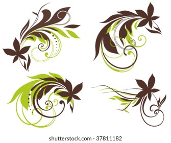 Vector spring, summer, autumn scrolls with leaves. Elements can be ungrouped for easy editing.