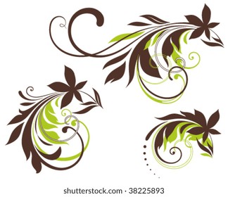 Vector spring, summer, autumn scrolls with leaves. Elements can be ungrouped for easy editing.