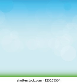 Vector spring or summer background with meadow and blue sky