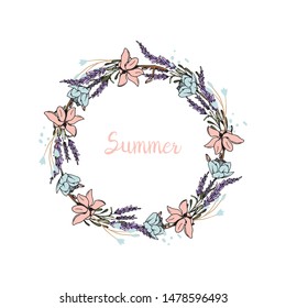 Vector Spring and summer floral beautiful border. Flower frame for your design. An elegant invitation. Vector illustration.