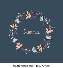 Vector Spring and summer floral beautiful border. Flower frame for your design. An elegant invitation. Vector illustration.