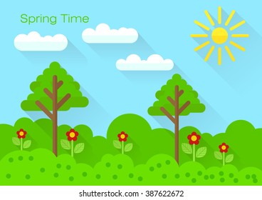 Vector spring or summer landscape background. Flat design.