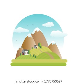Vectores primavera y paisaje de verano con montañas y colinas.