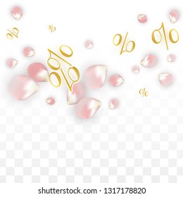 Vector Spring or Summer Sale Background with Petals and Percent for  Banner Design. Good for Special Hot Holiday Discount Offer, Black Friday, Fashion Promotion Action. Romantic Sakura Illustration