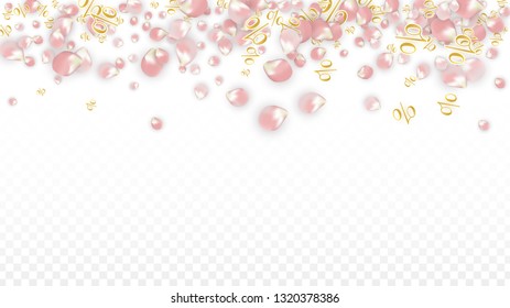 Vector Spring or Summer Sale Background with Petals and Percent for  Web Design. Good for Special Hot Holiday Discount Offer, Black Friday, Fashion Promotion Action. Romantic Sakura Illustration