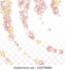 Vector Spring or Summer Sale Background with Petals and Percent for  Poster Design. Good for Special Hot Holiday Discount Offer, Black Friday, Fashion Promotion Action. Romantic Sakura Illustration