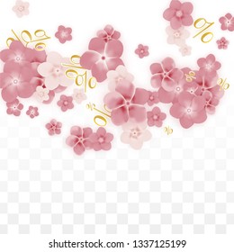 Vector Spring or Summer Sale Background with Flowers and Percent for  Cards Design. Good for Special Hot Holiday Discount Offer, Black Friday, Fashion Promotion Action. Romantic Sakura Illustration