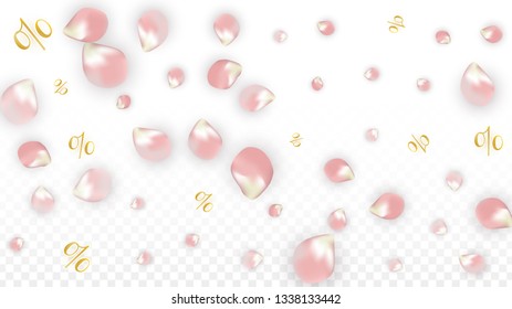 Vector Spring or Summer Sale Background with Petals and Percent for  Template Design. Good for Special Hot Holiday Discount Offer, Black Friday, Fashion Promotion Action. Romantic Sakura Illustration