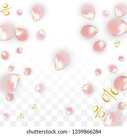 Vector Spring or Summer Sale Background with Petals and Percent for  Cards Design. Good for Special Hot Holiday Discount Offer, Black Friday, Fashion Promotion Action. Romantic Sakura Illustration