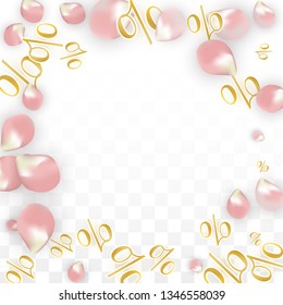 Vector Spring or Summer Sale Background with Petals and Percent for  Poster Design. Good for Special Hot Holiday Discount Offer, Black Friday, Fashion Promotion Action. Romantic Sakura Illustration