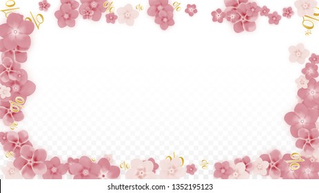 Vector Spring or Summer Sale Background with Flowers and Percent for  Banner Design. Good for Special Hot Holiday Discount Offer, Black Friday, Fashion Promotion Action. Romantic Sakura Illustration