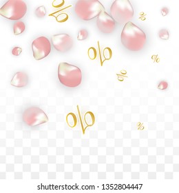 Vector Spring or Summer Sale Background with Petals and Percent for  Web Design. Good for Special Hot Holiday Discount Offer, Black Friday, Fashion Promotion Action. Romantic Sakura Illustration