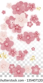 Vector Spring or Summer Sale Background with Flowers and Percent for  Layout Design. Good for Special Hot Holiday Discount Offer, Black Friday, Fashion Promotion Action. Romantic Sakura Illustration