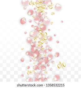 Vector Spring or Summer Sale Background with Petals and Percent for  Poster Design. Good for Special Hot Holiday Discount Offer, Black Friday, Fashion Promotion Action. Romantic Sakura Illustration