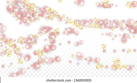 Vector Spring or Summer Sale Background with Petals and Percent for  Poster Design. Good for Special Hot Holiday Discount Offer, Black Friday, Fashion Promotion Action. Romantic Sakura Illustration