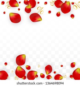 Vector Spring or Summer Sale Background with Flowers and Percent for  Banner Design. Good for Special Hot Holiday Discount Offer, Black Friday, Fashion Promotion Action. Romantic Rose Illustration.