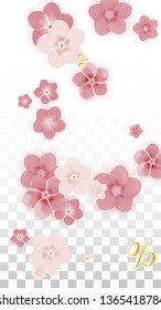 Vector Spring or Summer Sale Background with Flowers and Percent for  Banner Design. Good for Special Hot Holiday Discount Offer, Black Friday, Fashion Promotion Action. Romantic Sakura Illustration