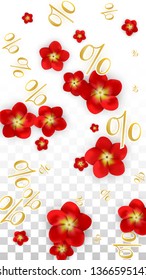 Vector Spring or Summer Sale Background with Flowers and Percent for  Web Design. Good for Special Hot Holiday Discount Offer, Black Friday, Fashion Promotion Action. Romantic Rose Illustration.