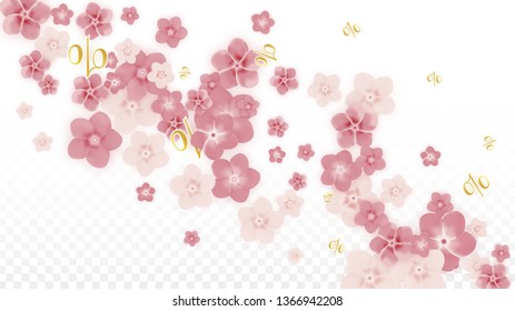 Vector Spring or Summer Sale Background with Flowers and Percent for  Banner Design. Good for Special Hot Holiday Discount Offer, Black Friday, Fashion Promotion Action. Romantic Sakura Illustration