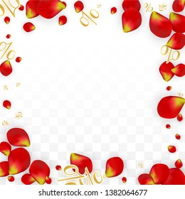 Vector Spring or Summer Sale Background with Flowers and Percent for  Flyer Design. Good for Special Hot Holiday Discount Offer, Black Friday, Fashion Promotion Action. Romantic Rose Illustration.