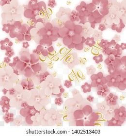 Vector Spring or Summer Sale Background with Flowers and Percent for  Poster Design. Good for Special Hot Holiday Discount Offer, Black Friday, Fashion Promotion Action. Romantic Sakura Illustration