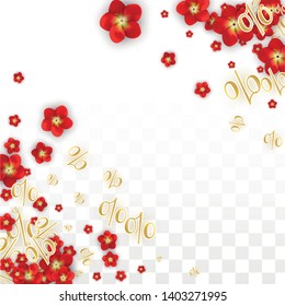 Vector Spring or Summer Sale Background with Flowers and Percent for  Layout Design. Good for Special Hot Holiday Discount Offer, Black Friday, Fashion Promotion Action. Romantic Rose Illustration.