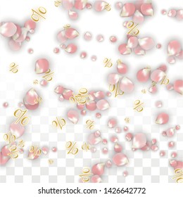 Vector Spring or Summer Sale Background with Petals and Percent for  Cards Design. Good for Special Hot Holiday Discount Offer, Black Friday, Fashion Promotion Action. Romantic Sakura Illustration
