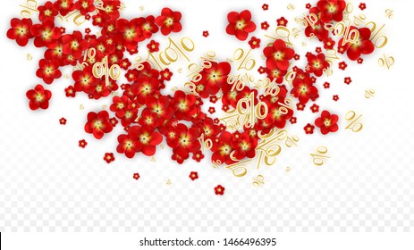 Vector Spring or Summer Sale Background with Flowers and Percent for  Flyer Design. Good for Special Hot Holiday Discount Offer, Black Friday, Fashion Promotion Action. Romantic Rose Illustration.