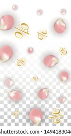 Vector Spring or Summer Sale Background with Petals and Percent for  Template Design. Good for Special Hot Holiday Discount Offer, Black Friday, Fashion Promotion Action. Romantic Sakura Illustration