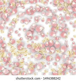Vector Spring or Summer Sale Background with Petals and Percent for  Layout Design. Good for Special Hot Holiday Discount Offer, Black Friday, Fashion Promotion Action. Romantic Sakura Illustration