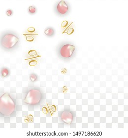 Vector Spring or Summer Sale Background with Petals and Percent for  Banner Design. Good for Special Hot Holiday Discount Offer, Black Friday, Fashion Promotion Action. Romantic Sakura Illustration