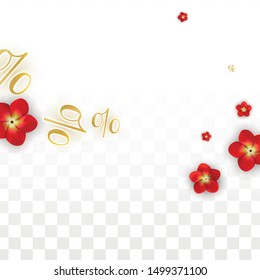 Vector Spring or Summer Sale Background with Flowers and Percent for  Web Design. Good for Special Hot Holiday Discount Offer, Black Friday, Fashion Promotion Action. Romantic Rose Illustration.