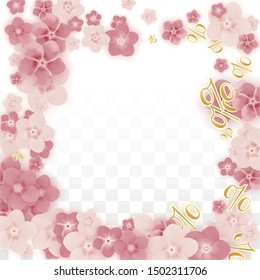 Vector Spring or Summer Sale Background with Flowers and Percent for  Template Design. Good for Special Hot Holiday Discount Offer, Black Friday, Fashion Promotion Action. Romantic Sakura Illustration