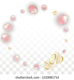 Vector Spring or Summer Sale Background with Petals and Percent for  Template Design. Good for Special Hot Holiday Discount Offer, Black Friday, Fashion Promotion Action. Romantic Sakura Illustration