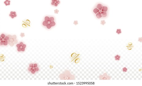 Vector Spring or Summer Sale Background with Flowers and Percent for  Flyer Design. Good for Special Hot Holiday Discount Offer, Black Friday, Fashion Promotion Action. Romantic Sakura Illustration