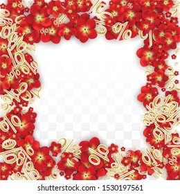 Vector Spring or Summer Sale Background with Flowers and Percent for  Banner Design. Good for Special Hot Holiday Discount Offer, Black Friday, Fashion Promotion Action. Romantic Rose Illustration.