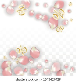 Vector Spring or Summer Sale Background with Petals and Percent for  Banner Design. Good for Special Hot Holiday Discount Offer, Black Friday, Fashion Promotion Action. Romantic Sakura Illustration