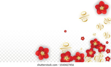Vector Spring or Summer Sale Background with Flowers and Percent for  Flyer Design. Good for Special Hot Holiday Discount Offer, Black Friday, Fashion Promotion Action. Romantic Rose Illustration.