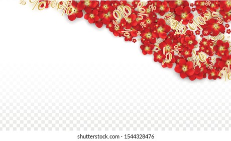 Vector Spring or Summer Sale Background with Flowers and Percent for  Web Design. Good for Special Hot Holiday Discount Offer, Black Friday, Fashion Promotion Action. Romantic Rose Illustration.