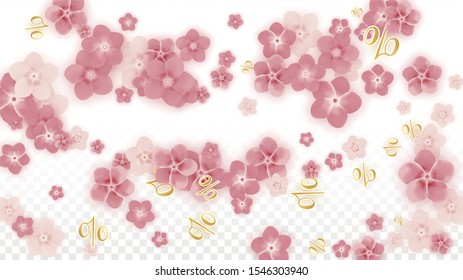 Vector Spring or Summer Sale Background with Flowers and Percent for  Cards Design. Good for Special Hot Holiday Discount Offer, Black Friday, Fashion Promotion Action. Romantic Sakura Illustration