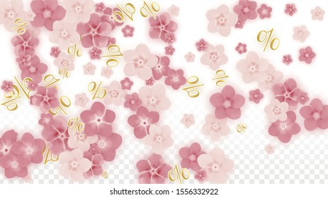 Vector Spring or Summer Sale Background with Flowers and Percent for  Web Design. Good for Special Hot Holiday Discount Offer, Black Friday, Fashion Promotion Action. Romantic Sakura Illustration