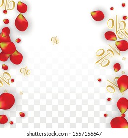 Vector Spring or Summer Sale Background with Flowers and Percent for  Flyer Design. Good for Special Hot Holiday Discount Offer, Black Friday, Fashion Promotion Action. Romantic Rose Illustration.