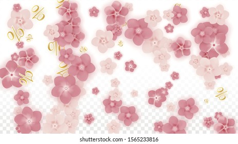 Vector Spring or Summer Sale Background with Flowers and Percent for  Template Design. Good for Special Hot Holiday Discount Offer, Black Friday, Fashion Promotion Action. Romantic Sakura Illustration