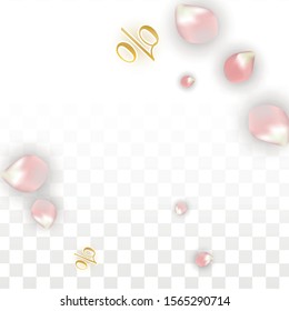 Vector Spring or Summer Sale Background with Petals and Percent for  Template Design. Good for Special Hot Holiday Discount Offer, Black Friday, Fashion Promotion Action. Romantic Sakura Illustration